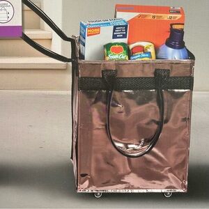 Aldi Live In Style Foldable Rolling Tote NIB (dupe for HULKIN!) Metallic Pink